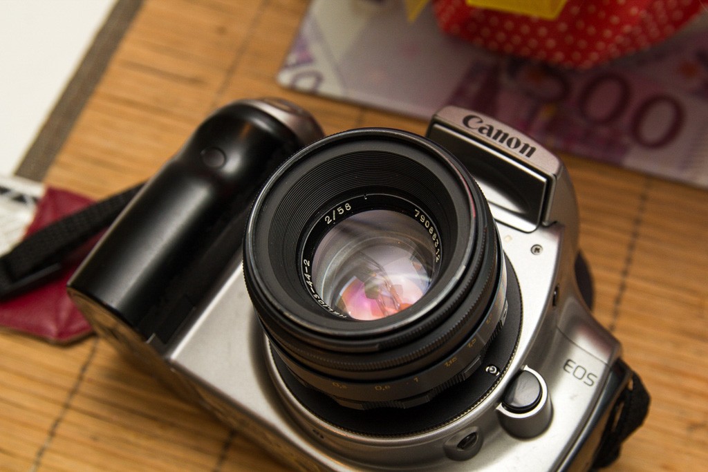 Helios 44-2 with adapter for mounting on Canon EOS